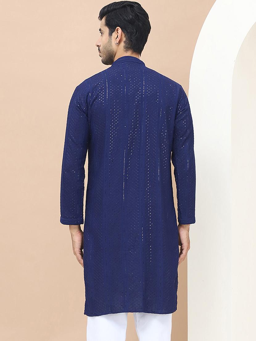 men embroidered mandarin neck kurta - 21549999 - Standard Image - 3