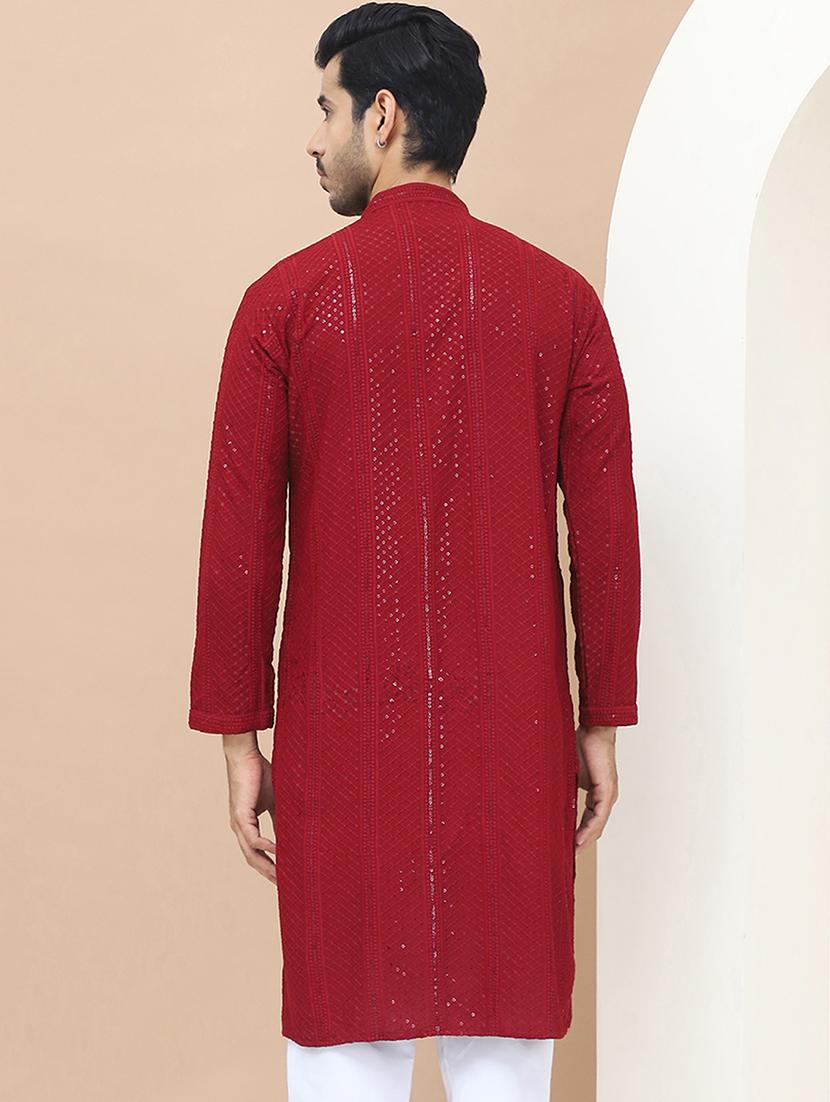 men embroidered mandarin neck kurta - 21550000 - Standard Image - 3