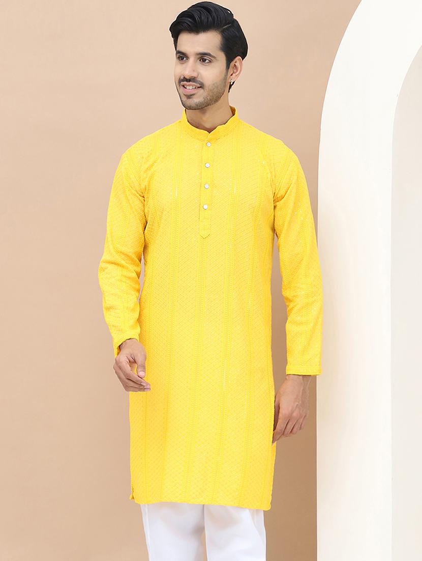 men embroidered mandarin neck kurta - 21550001 - Zoom Image - 0