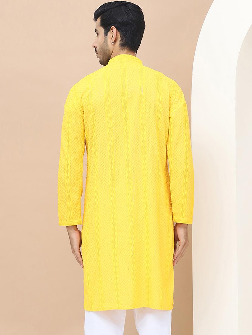 men embroidered mandarin neck kurta - 21550001 - Standard Image - 3