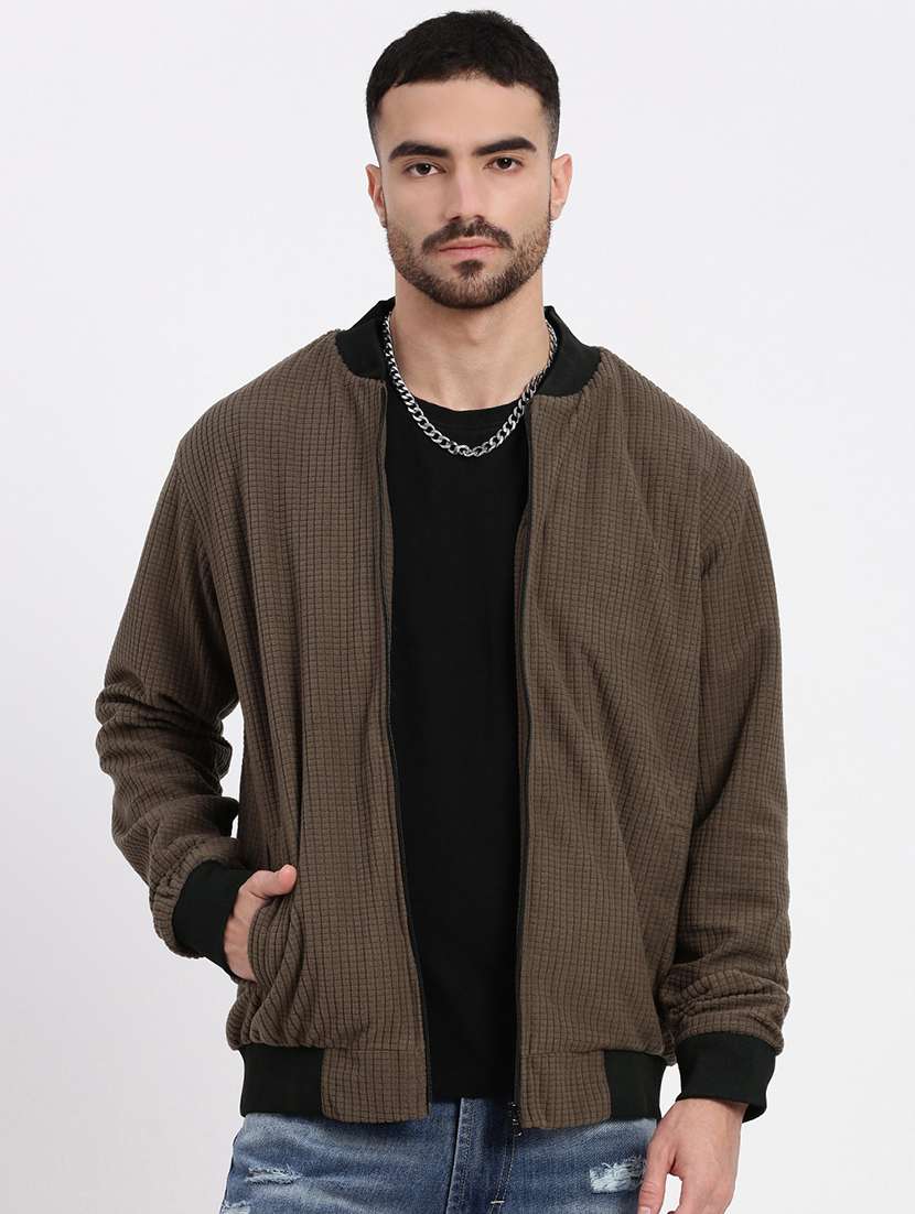men solid henley collar casual jacket