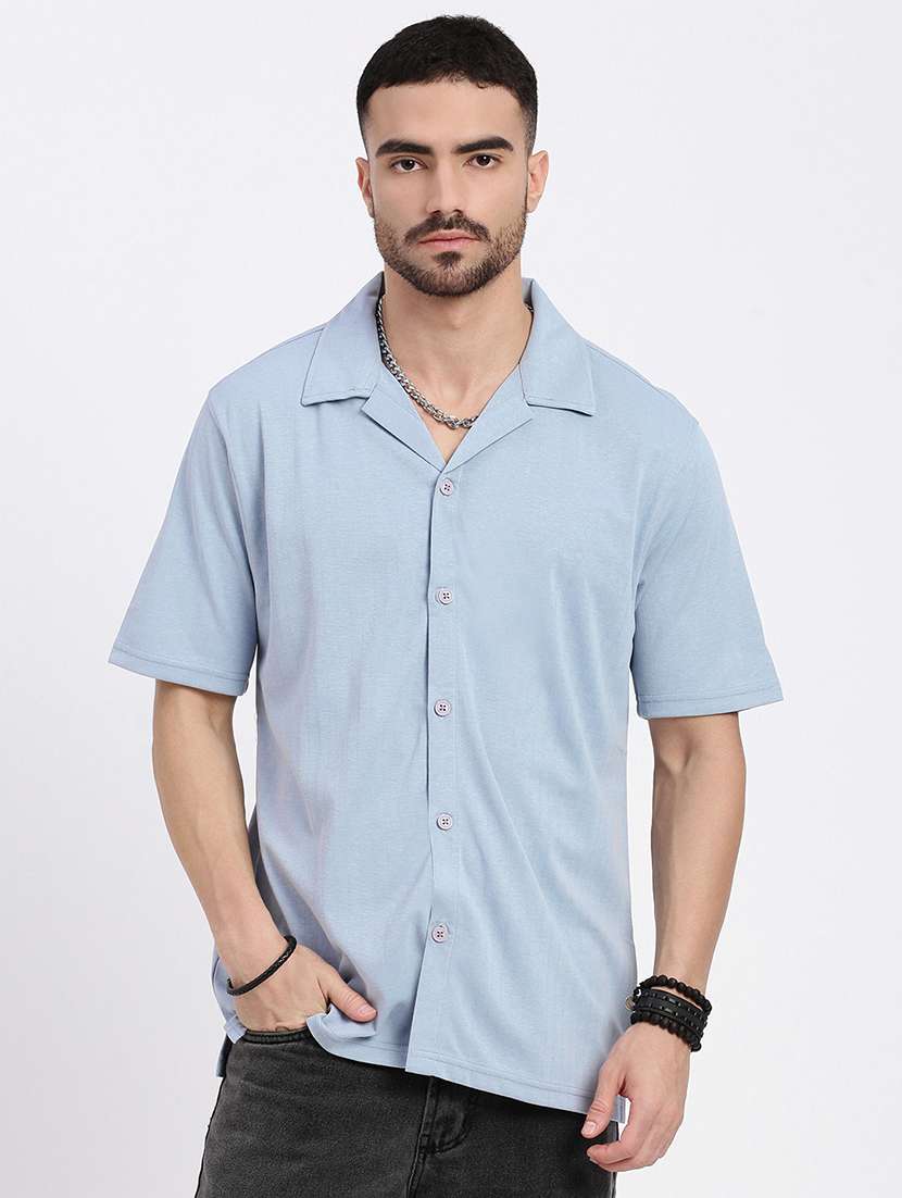 men solid short sleeve casual shirt