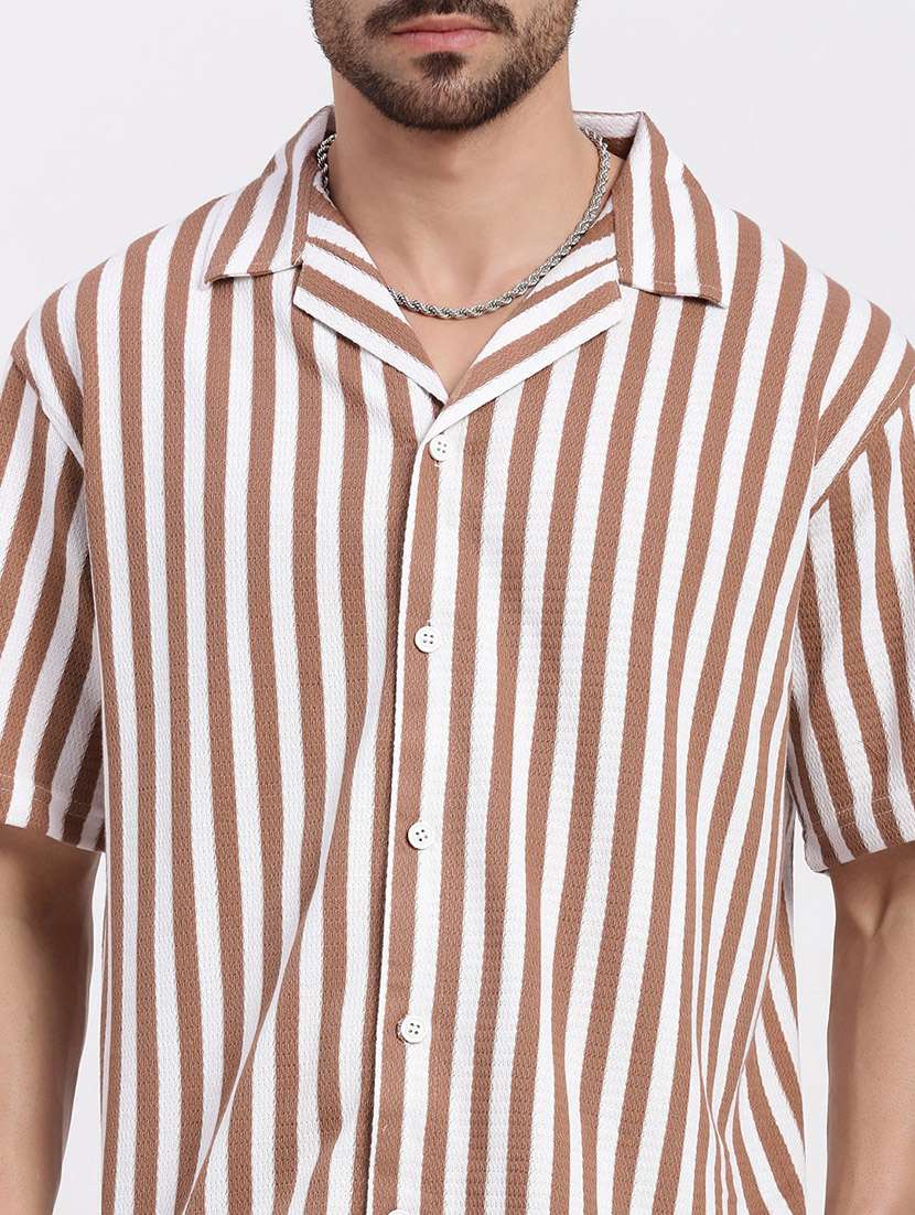 men vertical striped short sleeve casual shirt - 21550059 -  Standard Image - 5