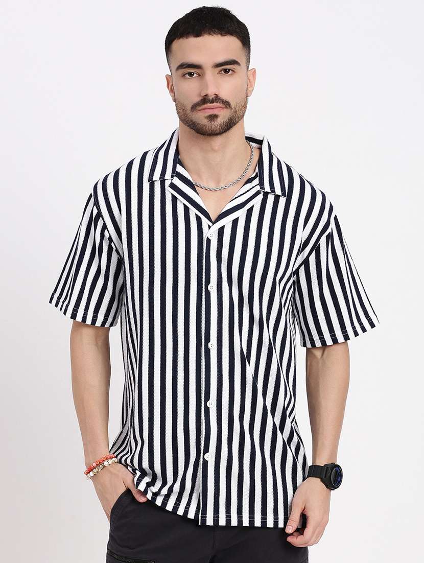 men vertical striped short sleeve casual shirt