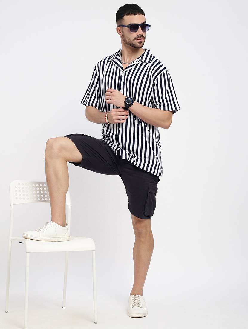 men vertical striped short sleeve casual shirt - 21550062 -  Standard Image - 3