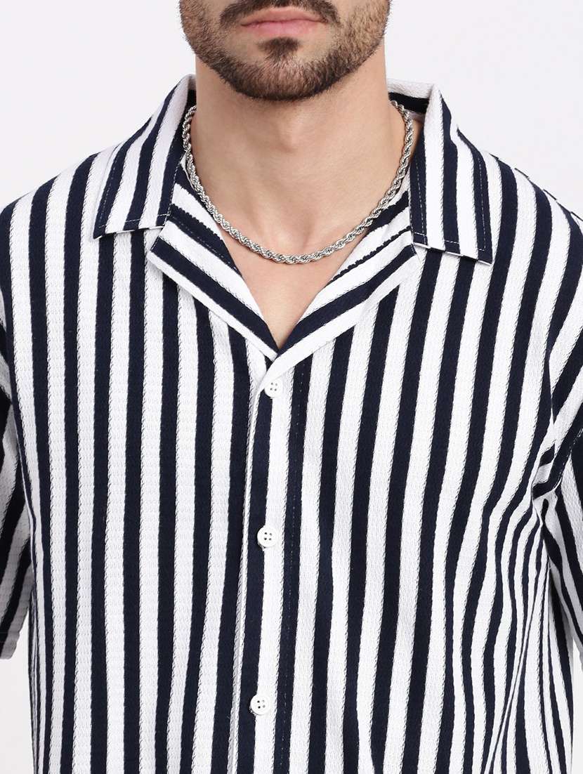 men vertical striped short sleeve casual shirt - 21550062 -  Standard Image - 5