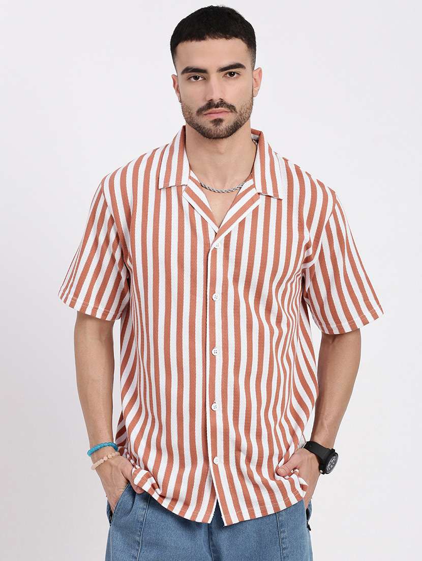 men vertical striped short sleeve casual shirt