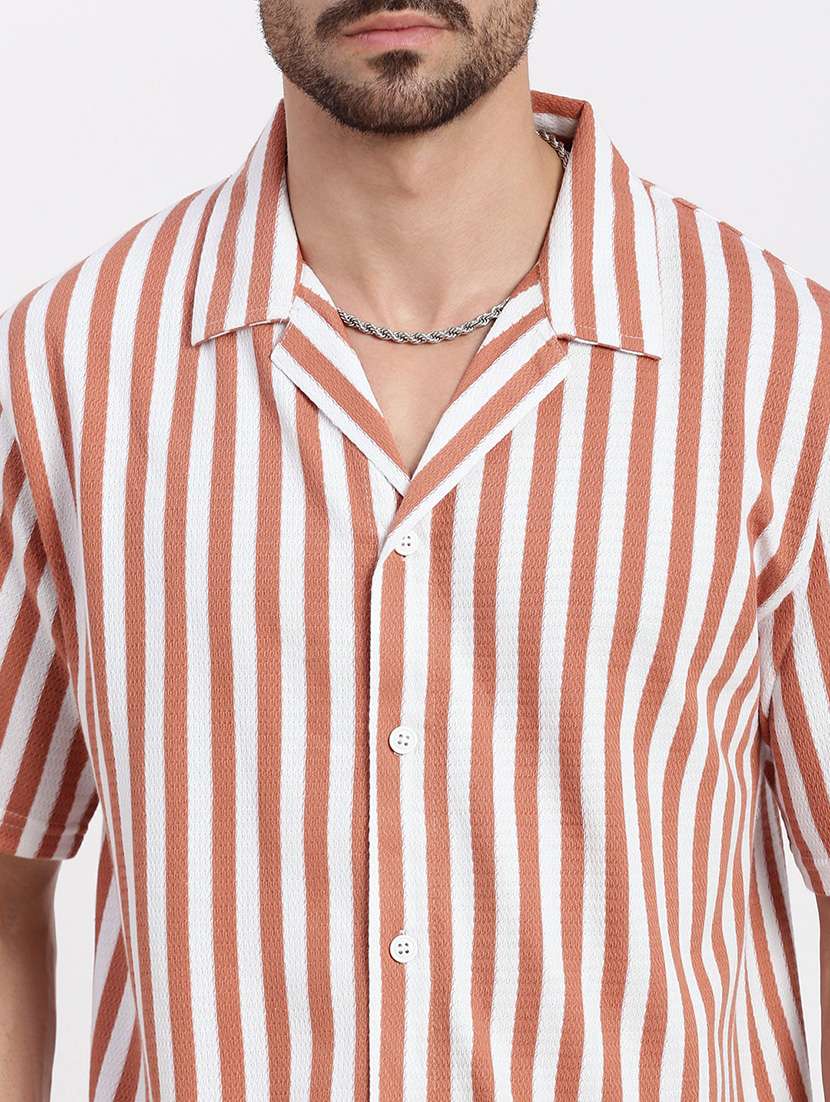 men vertical striped short sleeve casual shirt - 21550065 -  Standard Image - 5