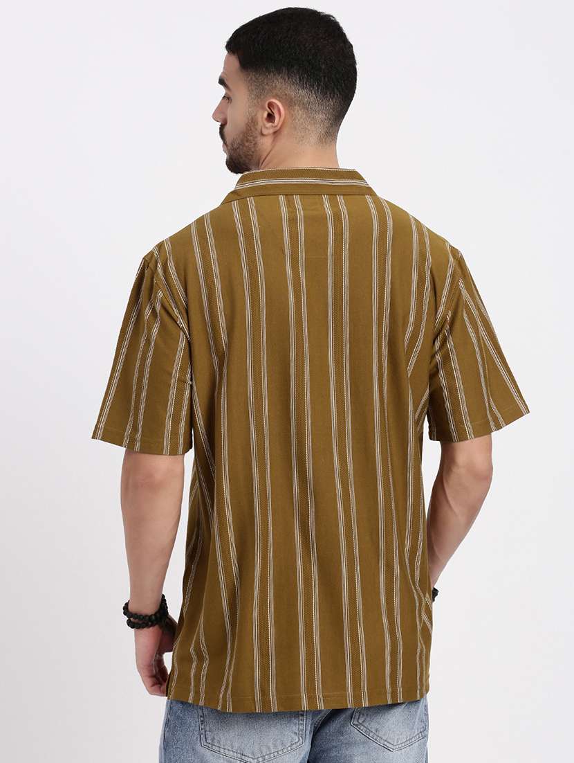 men vertical striped short sleeve casual shirt - 21550077 -  Standard Image - 3