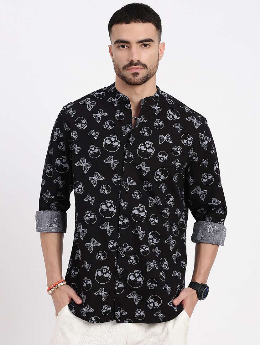 men printed long sleeve casual shirt
