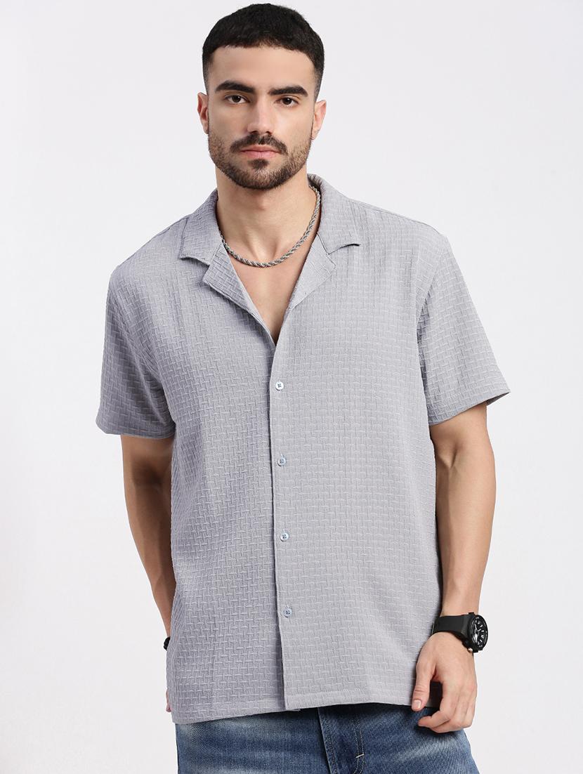 men solid short sleeve casual shirt - 21550108 -  Zoom Image - 0