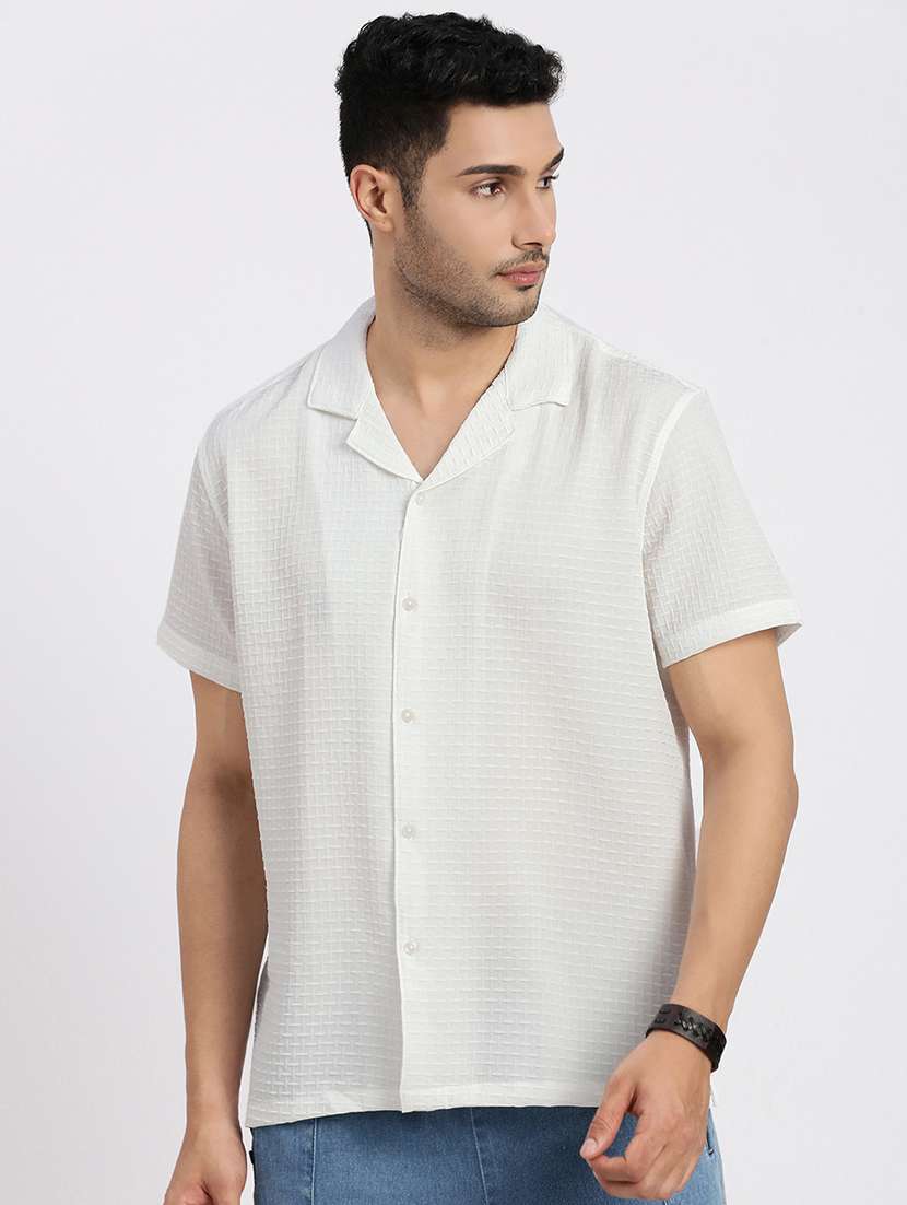 men solid short sleeve casual shirt - 21550111 -  Zoom Image - 0