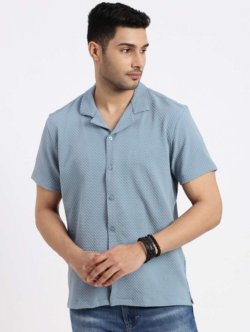 men solid short sleeve casual shirt - 21550113 -  Zoom Image - 0