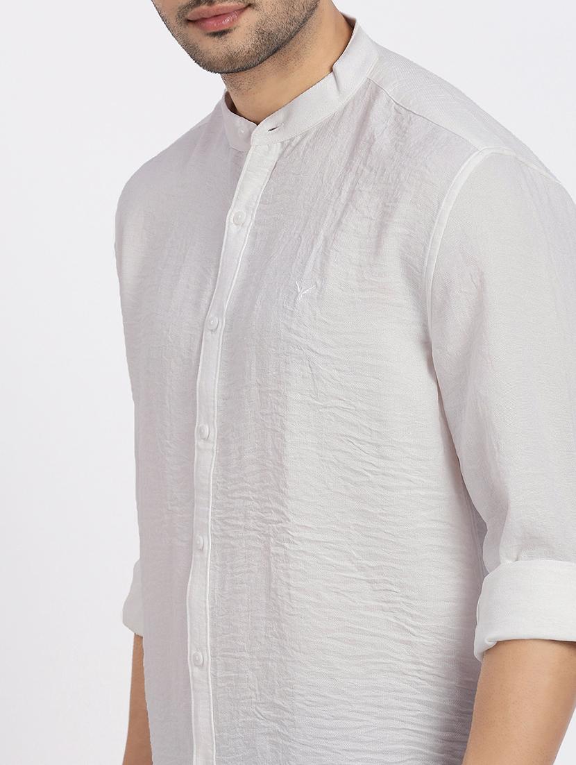 men solid mandrain neck long sleeve casual shirt - 21550122 - Standard Image - 5