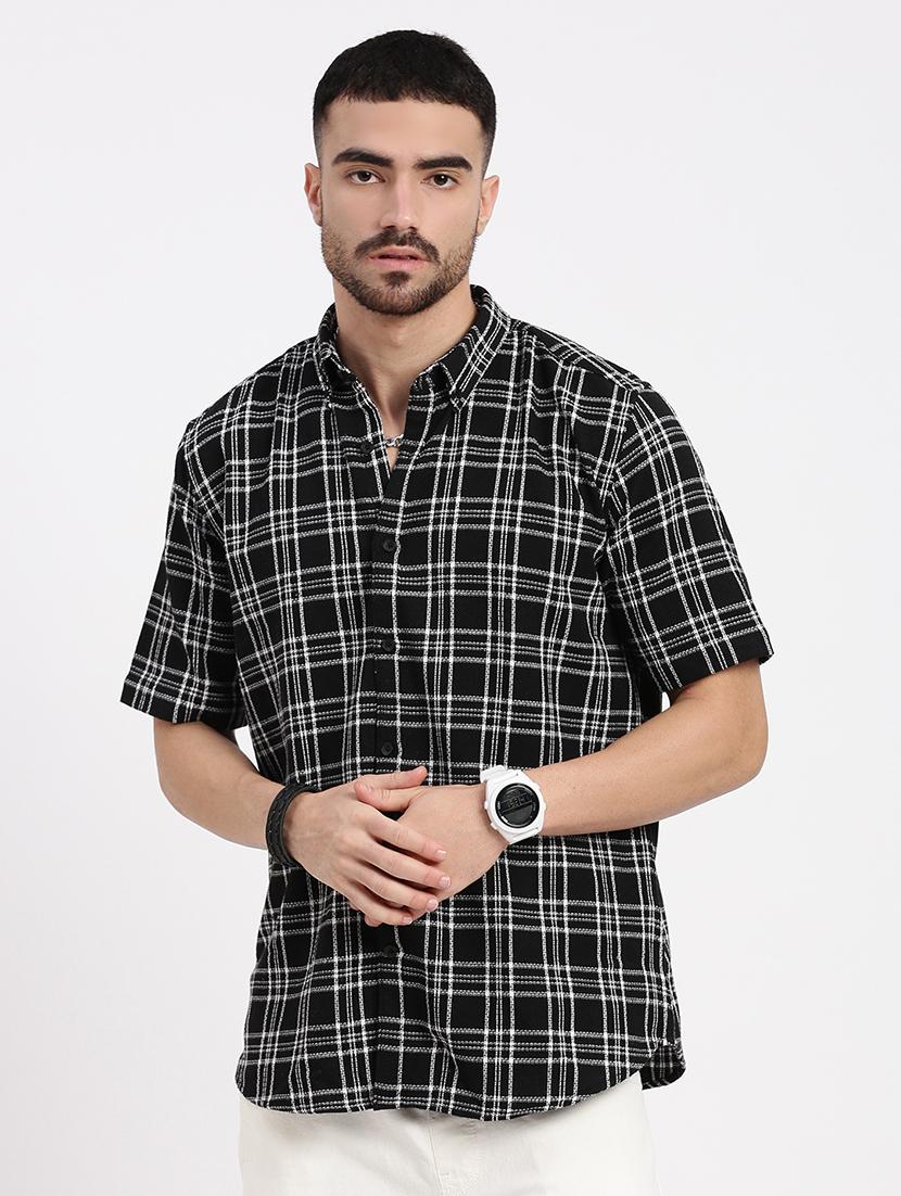 men checkered short sleeve casual shirt - 21550143 -  Zoom Image - 0