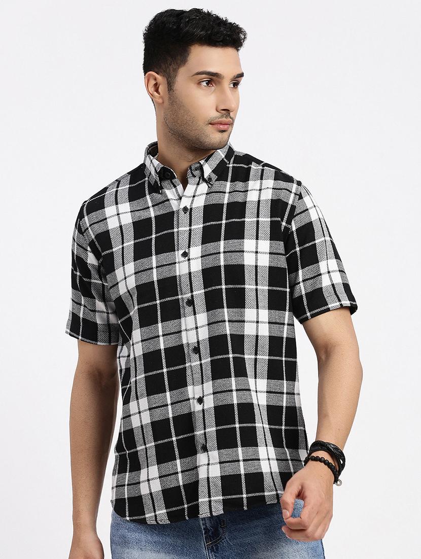 men checkered short sleeve casual shirt