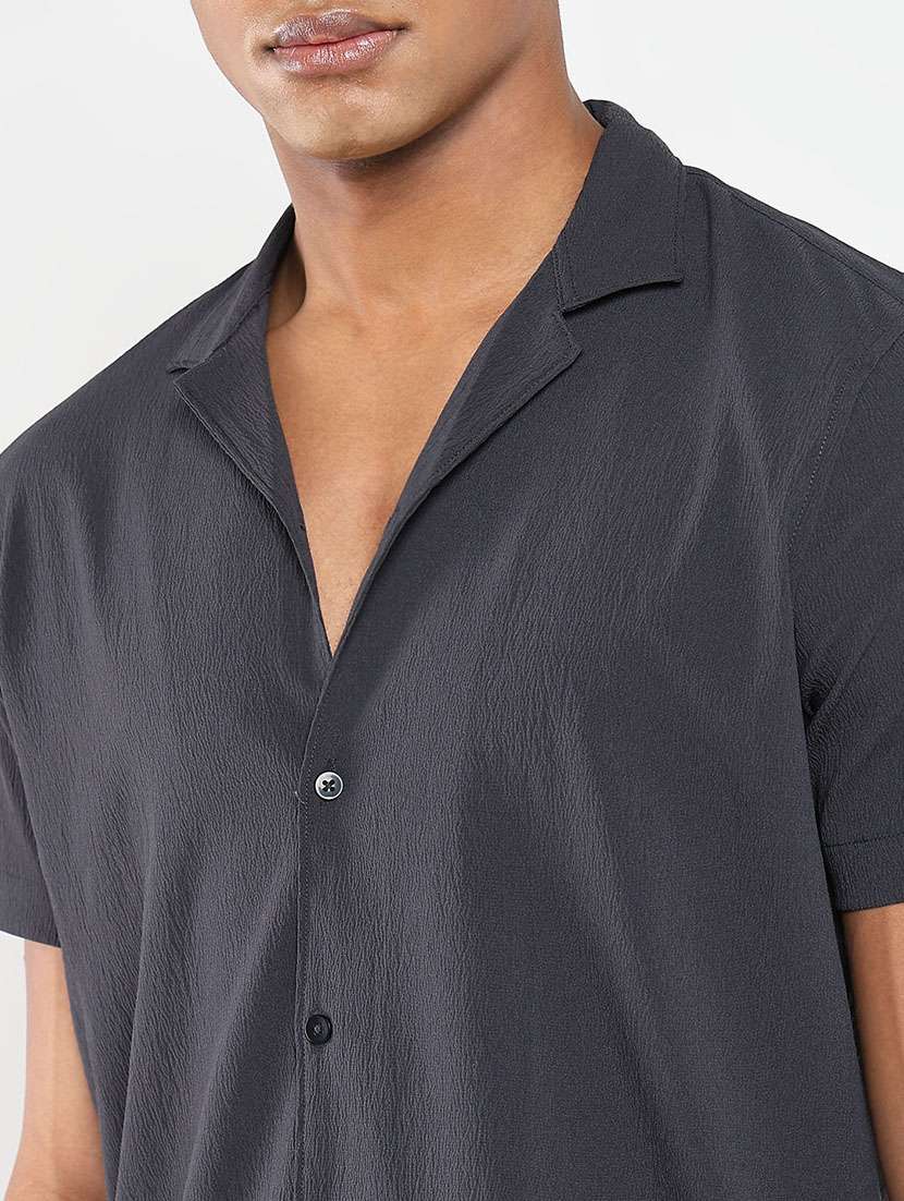 men solid shirt and short co-ord set - 21550164 - Standard Image - 5