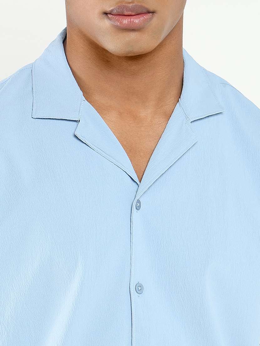 men solid shirt and short co-ord set - 21550169 - Standard Image - 5
