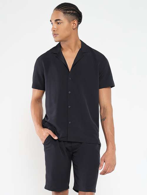 men solid shirt and short co-ord set - 21550176 -  Standard Image - 0