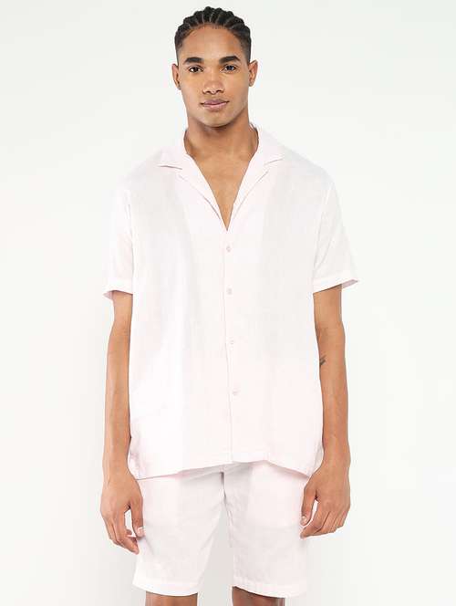 men solid shirt and short co-ord set - 21550178 -  Standard Image - 0