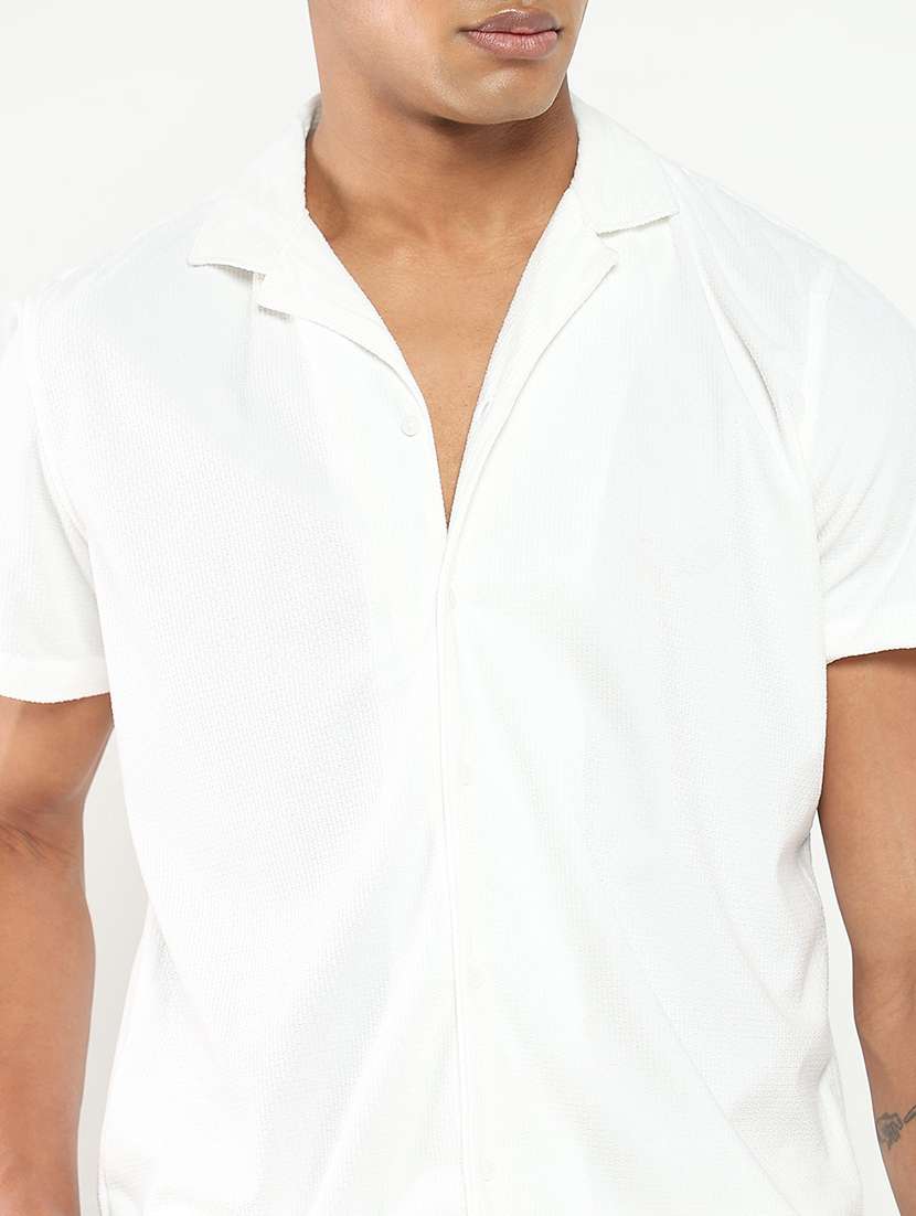 men solid shirt and short co-ord set - 21550182 - Standard Image - 5