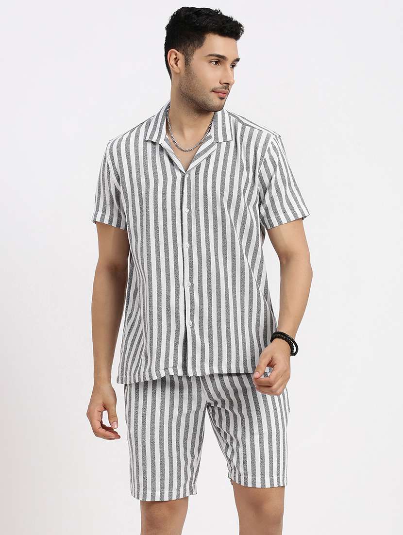 men striped shirt and short co-ord set