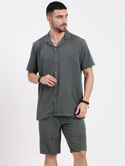 men solid shirt & shorts co-ord set - 21550191 - Standard Image - 0