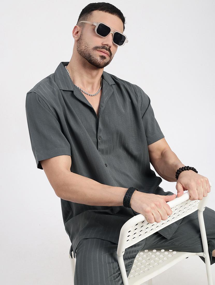 men solid shirt & shorts co-ord set - 21550191 - Standard Image - 3