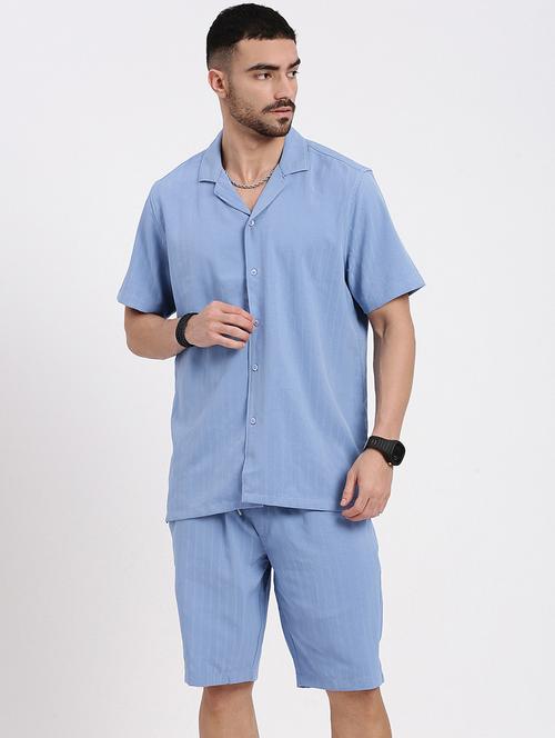 men solid shirt & shorts co-ord set - 21550192 - Standard Image - 0