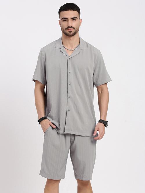 men solid shirt & shorts co-ord set - 21550195 - Standard Image - 0