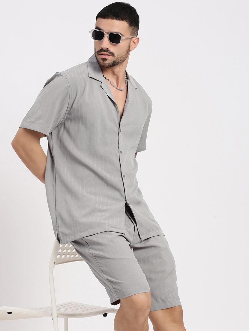 men solid shirt & shorts co-ord set - 21550195 - Standard Image - 3