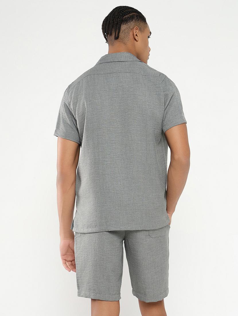 men solid shirt & shorts co-ord set - 21550202 - Standard Image - 3