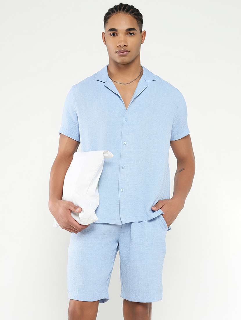 men solid shirt & shorts co-ord set - 21550206 -  Standard Image - 3