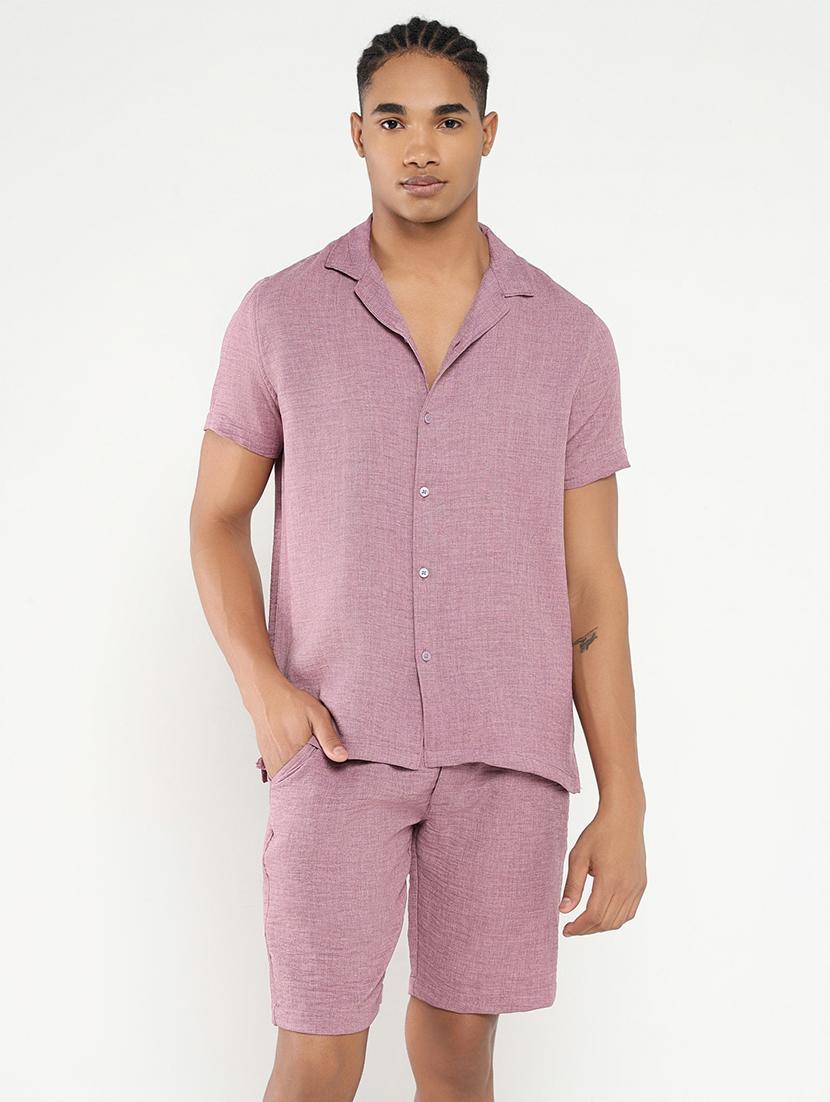 men solid shirt & shorts co-ord set