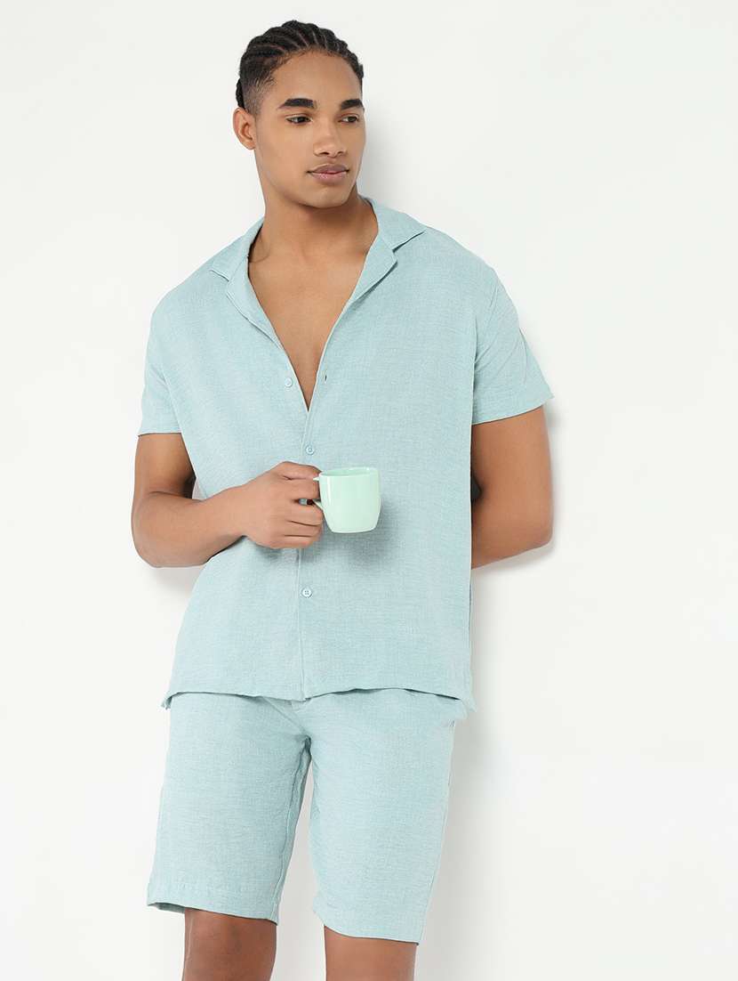 men solid shirt & shorts co-ord set - 21550208 -  Standard Image - 3