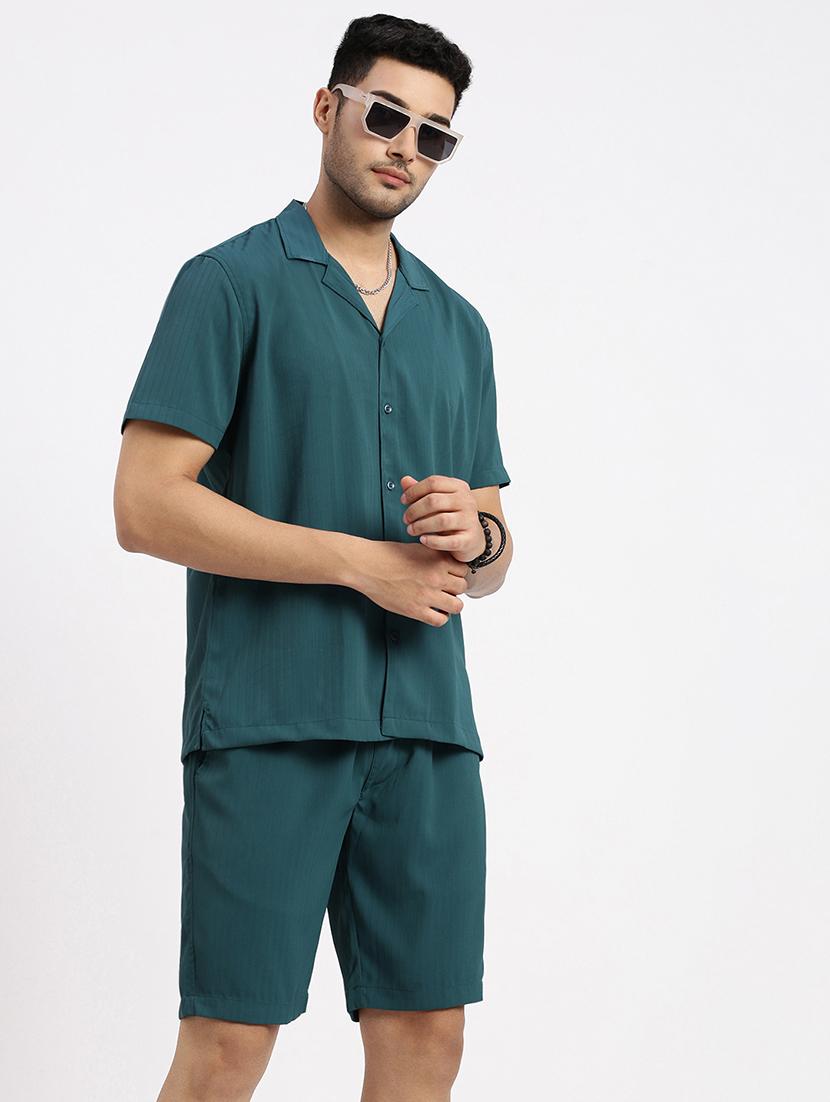 men solid shirt & shorts co-ord set - 21550211 - Standard Image - 3