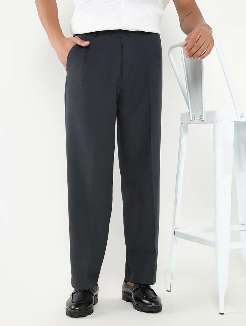 men mid rise solid pleated formal trouser - 21550215 -  Standard Image - 3