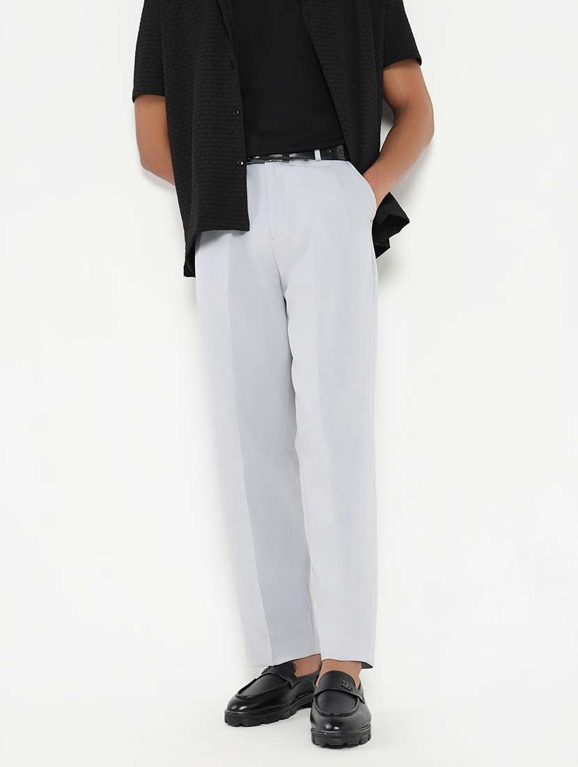 men mid rise solid pleated formal trouser - 21550216 -  Standard Image - 3