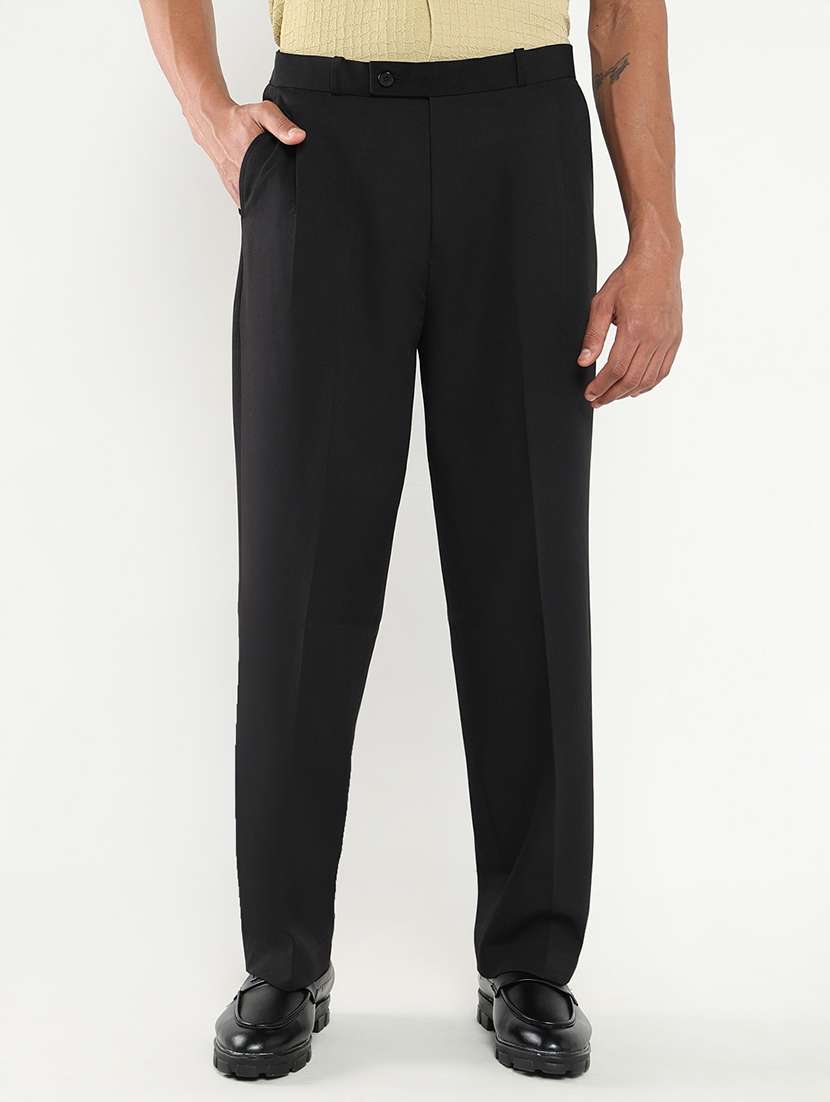 men mid rise solid pleated formal trouser