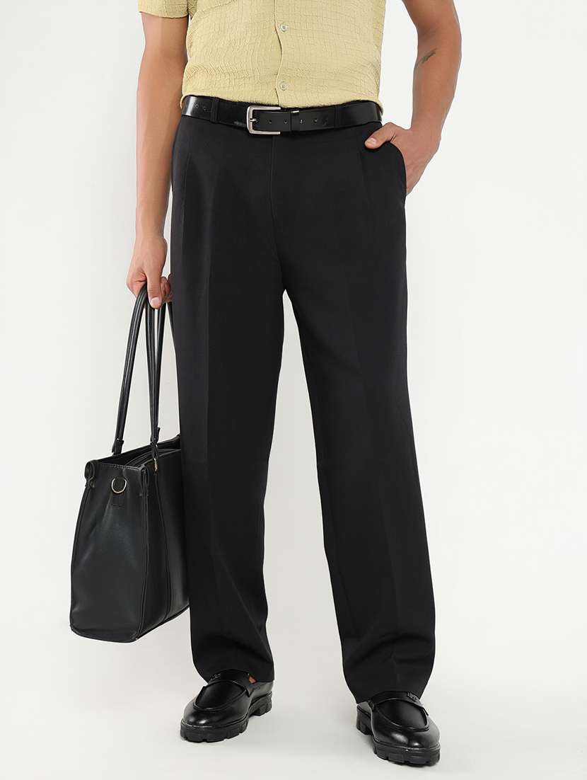 men mid rise solid pleated formal trouser - 21550217 -  Standard Image - 3
