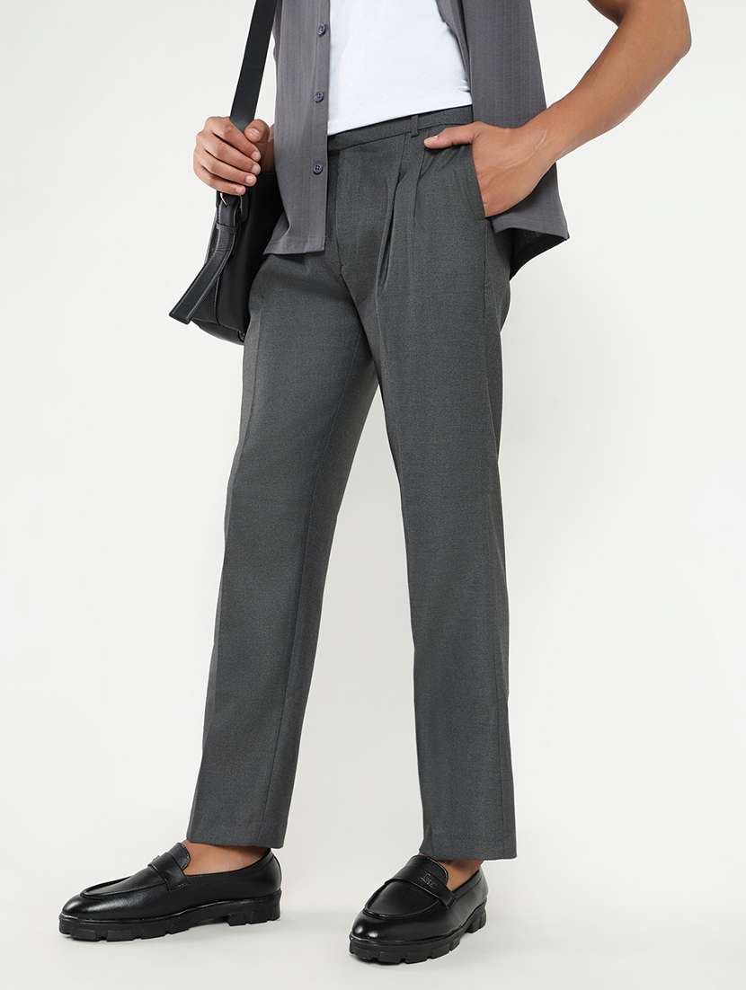 men mid rise solid pleated formal trouser - 21550218 -  Standard Image - 3