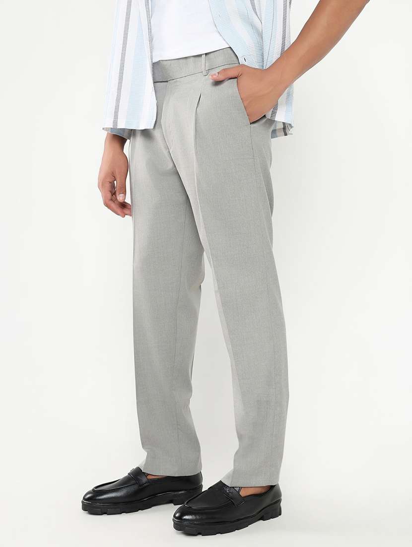 men mid rise solid pleated formal trouser - 21550220 -  Standard Image - 3