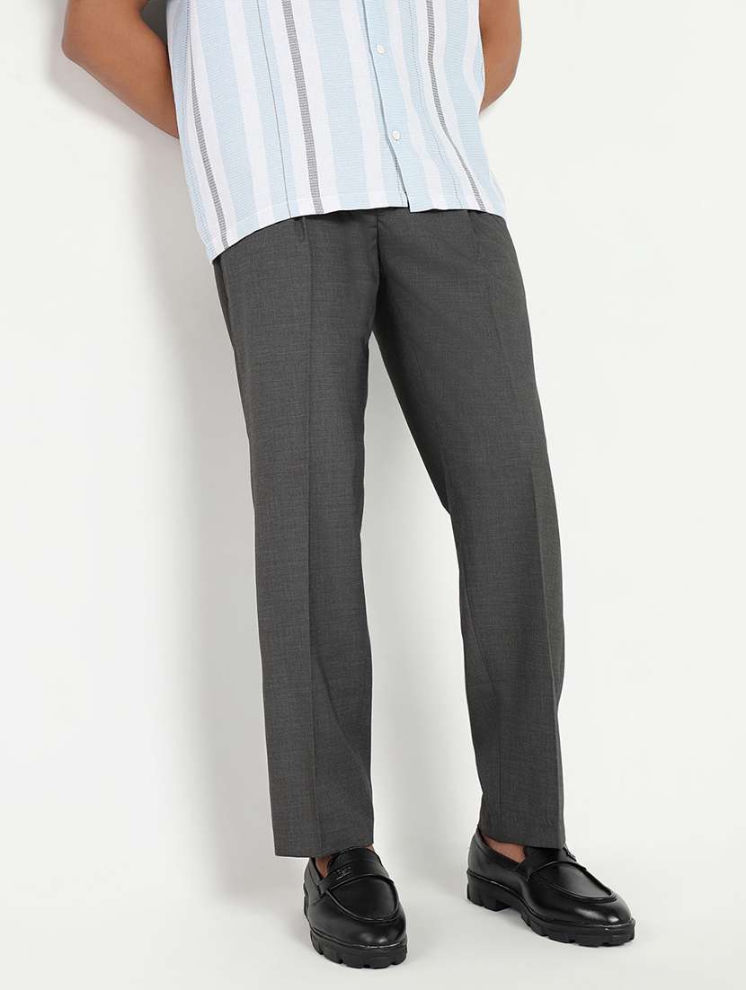 men mid rise solid pleated formal trouser - 21550221 -  Standard Image - 3