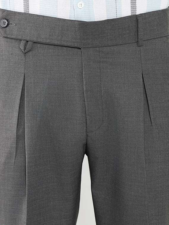 men mid rise solid pleated formal trouser - 21550221 -  Standard Image - 5