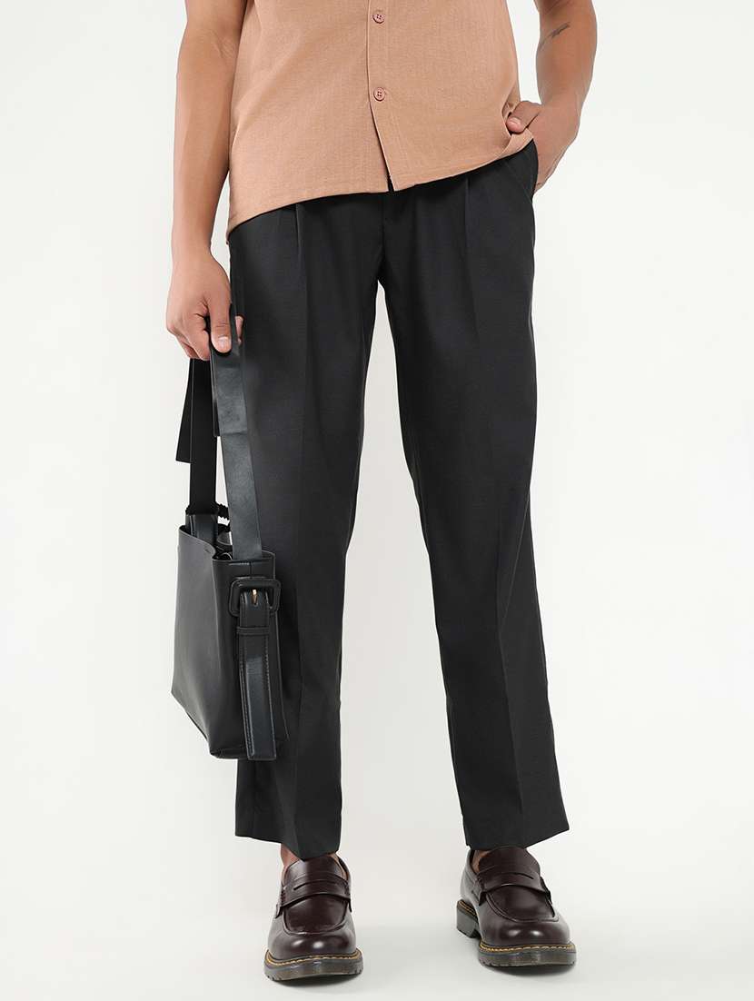 men mid rise solid pleated formal trouser - 21550223 -  Standard Image - 3