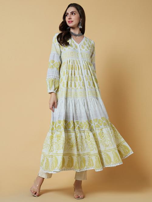 women printed v-neck tiered kurta  - 21550238 -  Standard Image - 0
