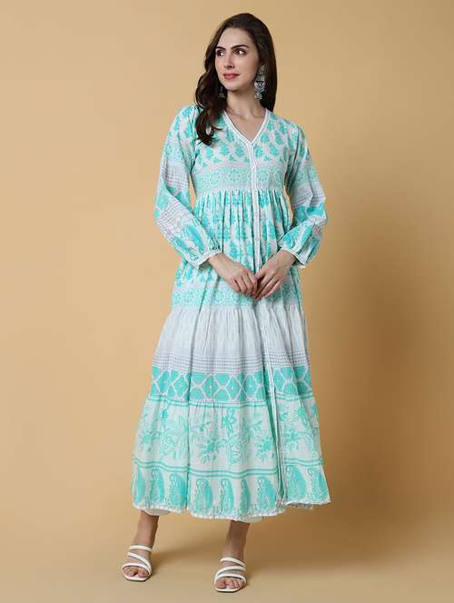 women printed v-neck tiered kurta - 21550239 - Standard Image - 0