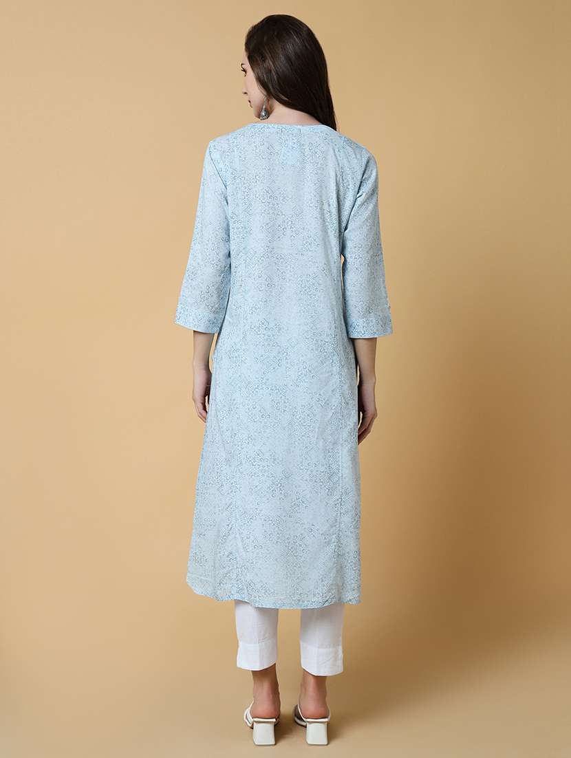 women printed three quarter sleeve straight kurta - 21550240 -  Standard Image - 3