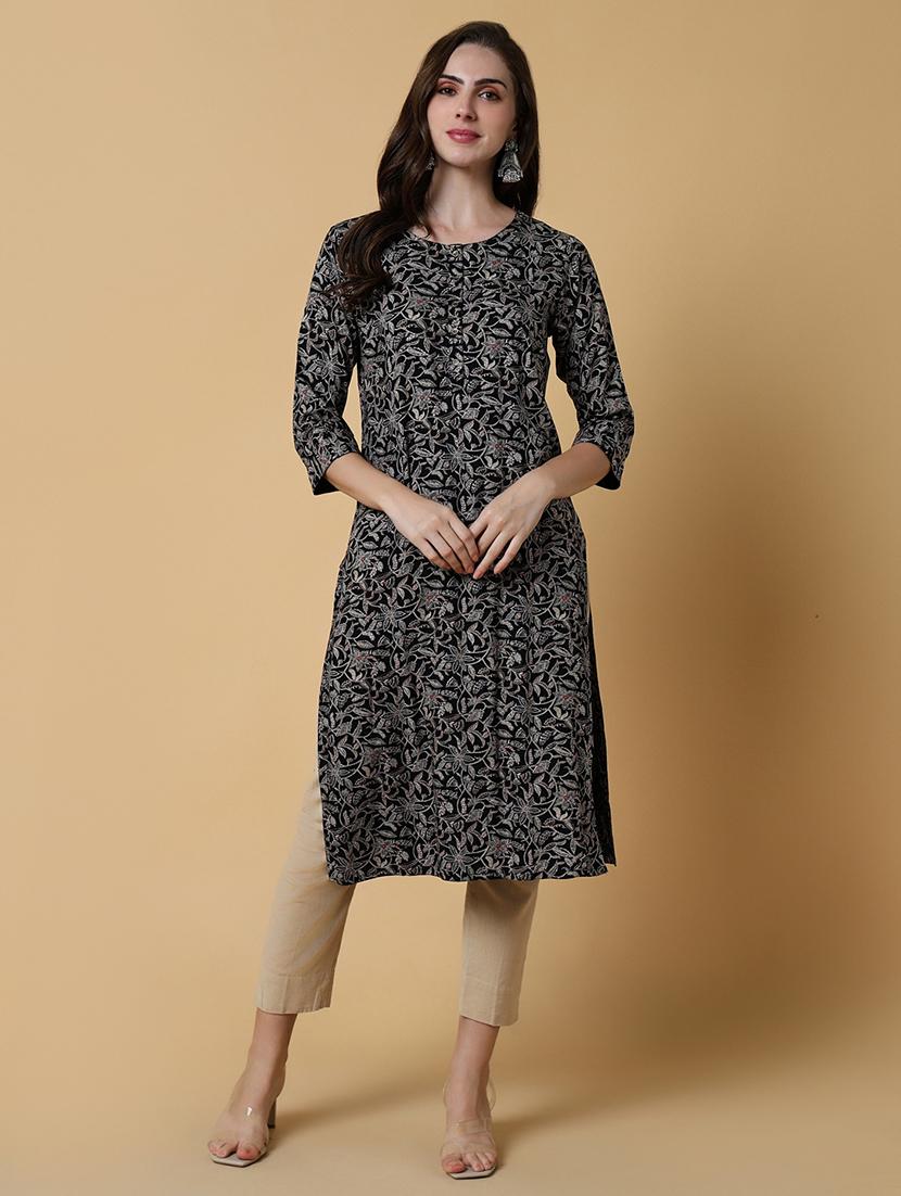 women printed three quater sleeve straight kurta - 21550241 -  Zoom Image - 0
