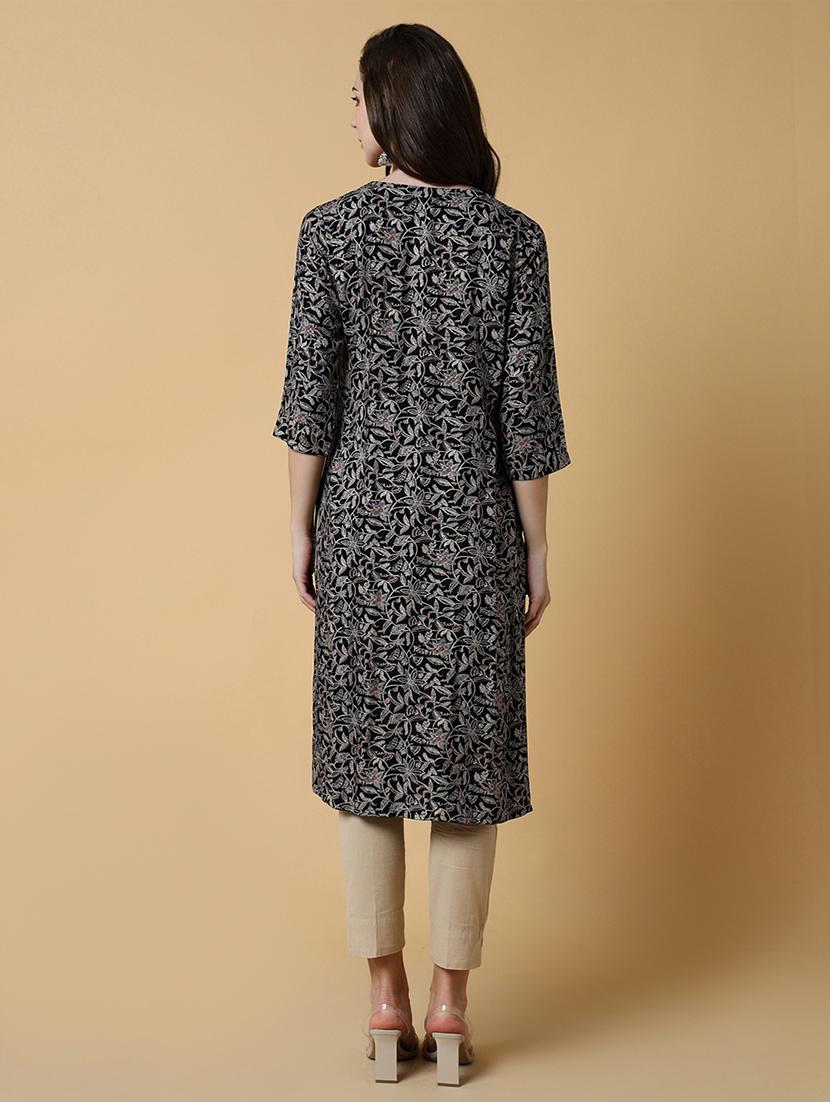 women printed three quater sleeve straight kurta - 21550241 - Standard Image - 3